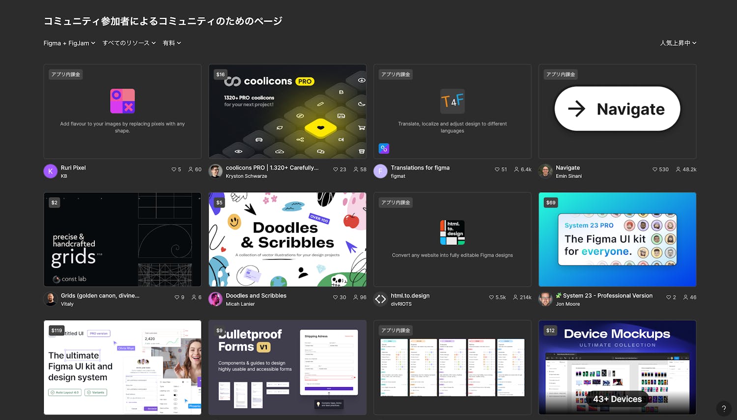Figma Communityでの有料リソースの表示