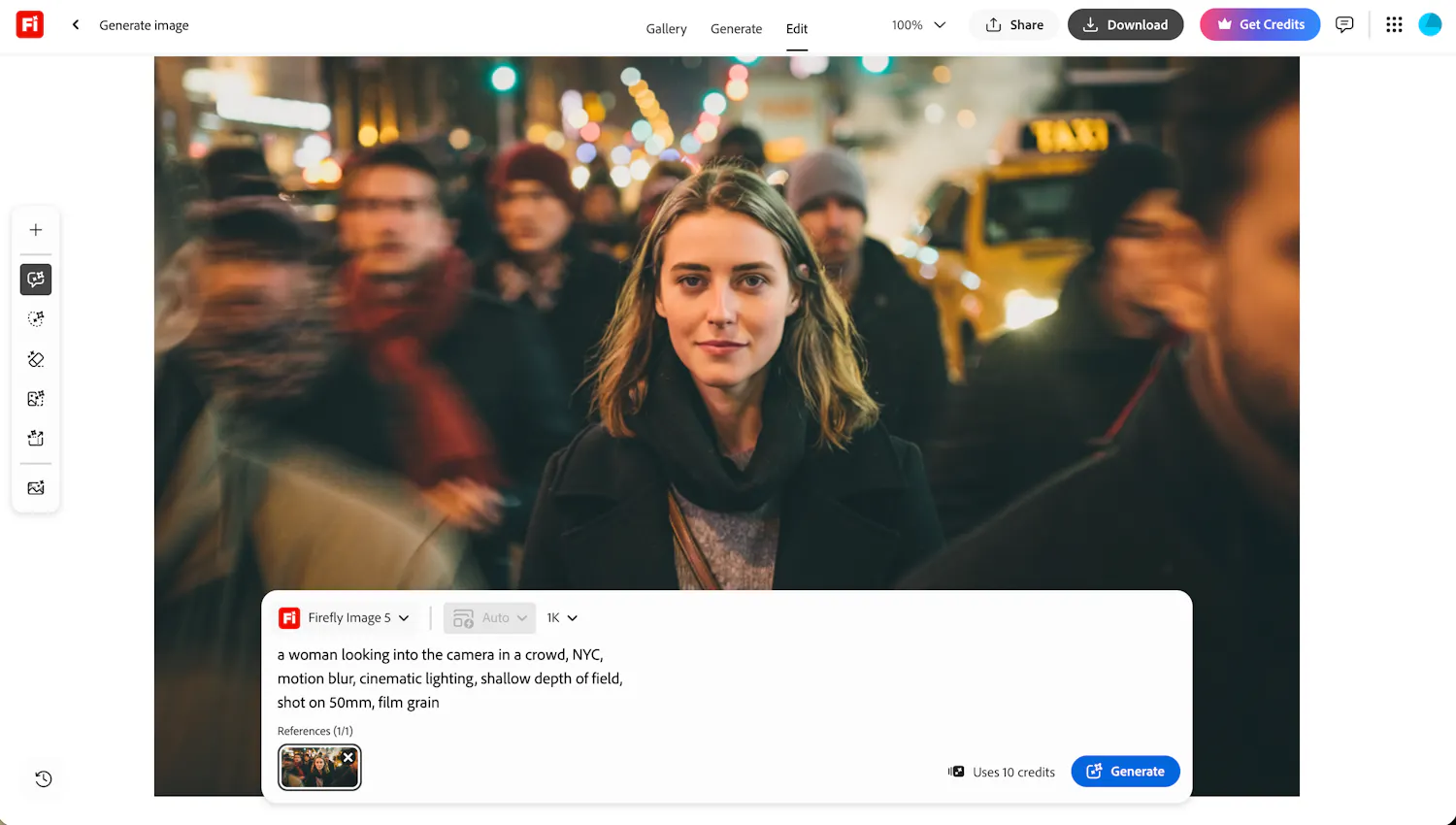 Adobe Fireflyの画像生成画面